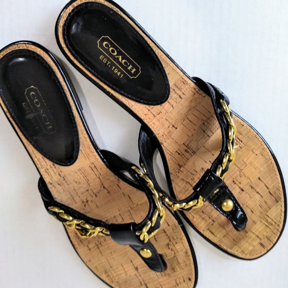Coach | Shoes | Coach Black Patent Leather Slide Sandals | Poshmark